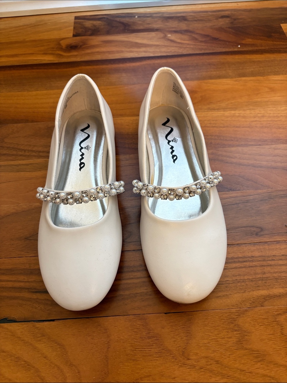 Nina Cream Jeweled Mary Jane Flats